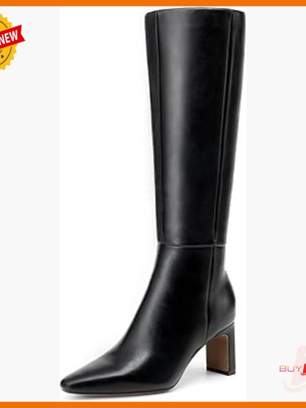 Knee High Boots Chunky Block Heel Square Toe Side Zipper Tall Boots